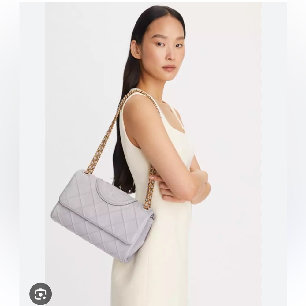 Authentic Tory Burch Small Fleming soft leather in Bay Gray